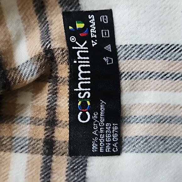 Cashmink plaid scarf, white, browns, red and black - Picture 2 of 4